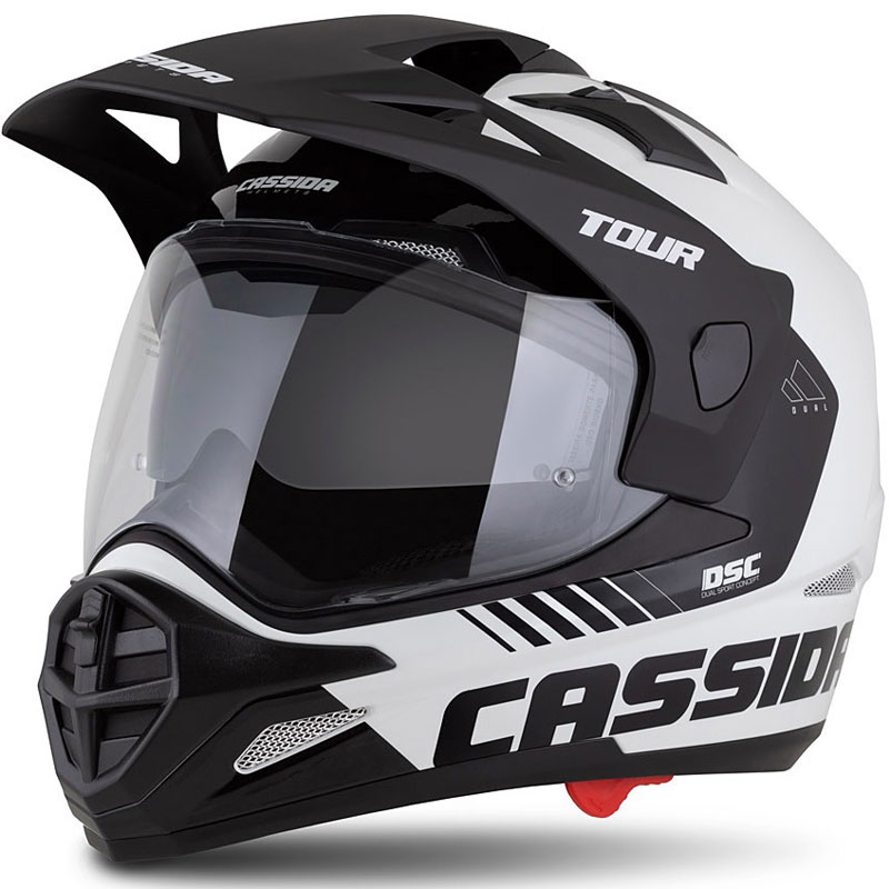 Enduro ķivere Cassida Tour 2.0 Dual balta-melna ar melnu matētu vizieri