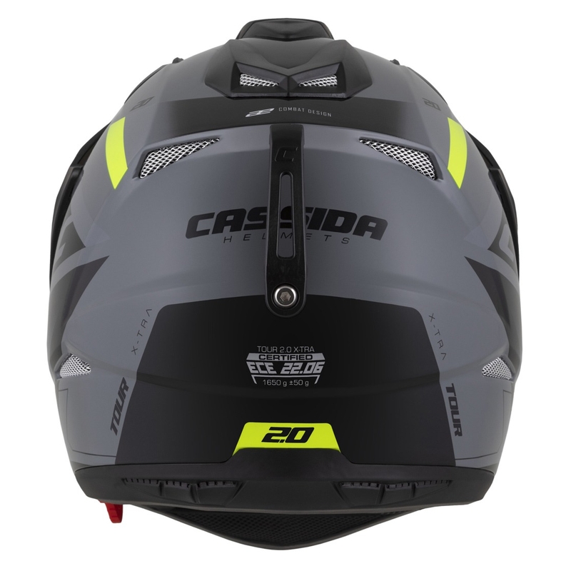 Enduro ķivere Cassida Tour 2.0 X-tra pelēka-fluo dzelteni melna ar melnu matētu vizieri