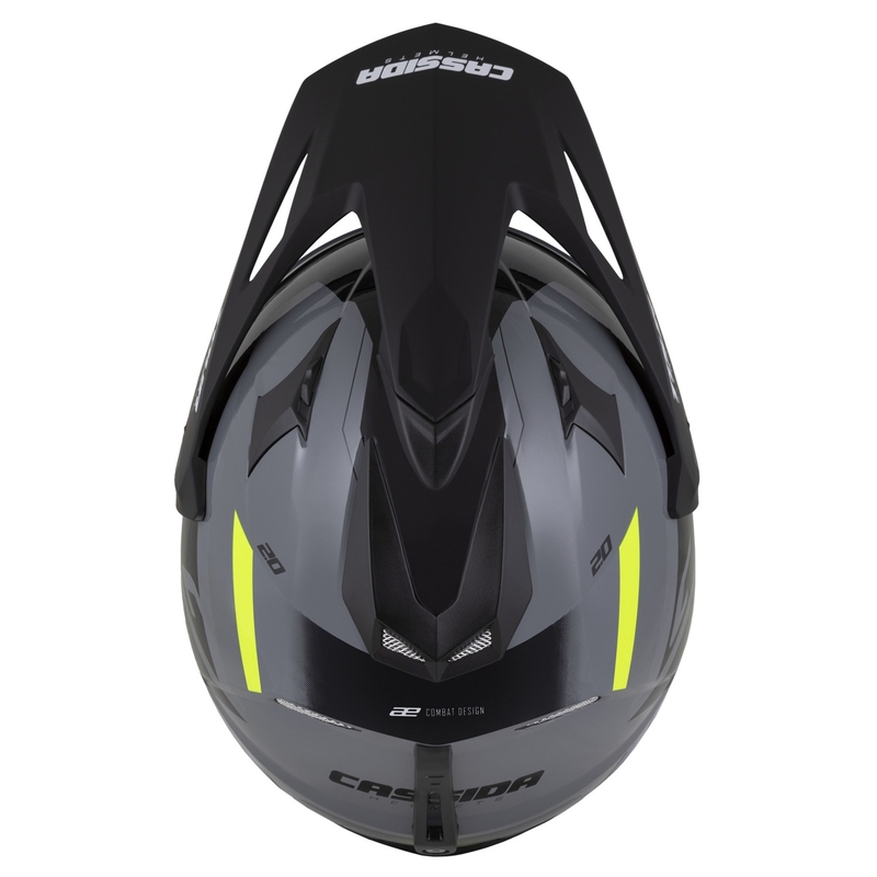 Enduro ķivere Cassida Tour 2.0 X-tra pelēka-fluo dzelteni melna ar melnu matētu vizieri