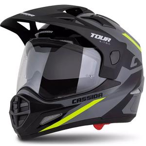 Enduro ķivere Cassida Tour 2.0 X-tra pelēka-fluo dzelteni melna ar melnu matētu vizieri