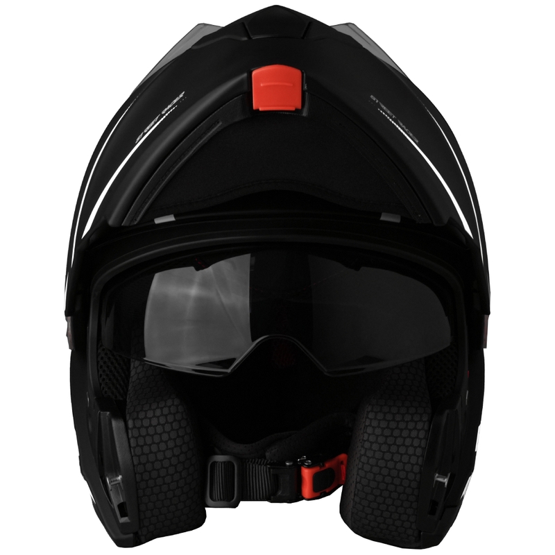 Flip-up motociklu ķivere Street Racer Fury matēta melnā un baltā krāsā