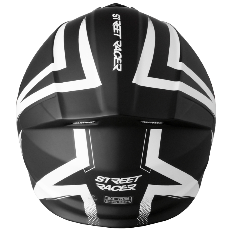 Flip-up motociklu ķivere Street Racer Fury matēta melnā un baltā krāsā