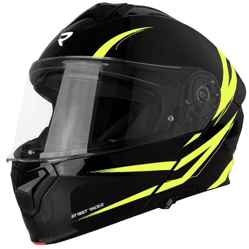 Street Racer Fury atveramā motocikla ķivere melna-fluorescēti dzeltena