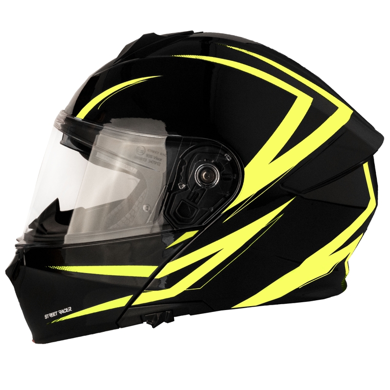 Street Racer Fury atveramā motocikla ķivere melna-fluorescēti dzeltena
