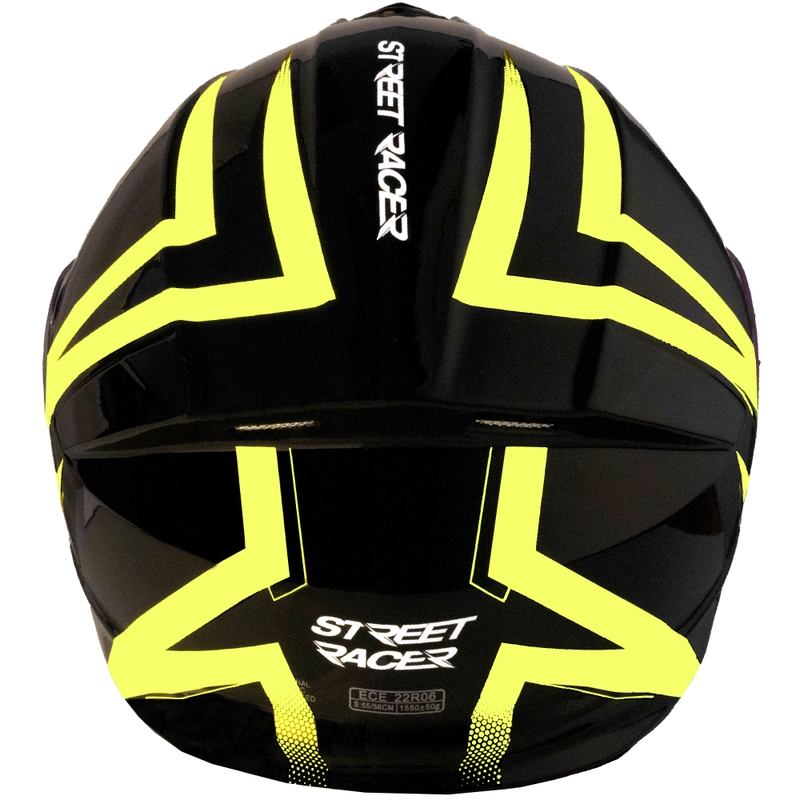 Street Racer Fury atveramā motocikla ķivere melna-fluorescēti dzeltena