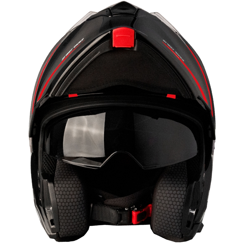 Street Racer Fury melnā un sarkanā flip-up motocikla ķivere