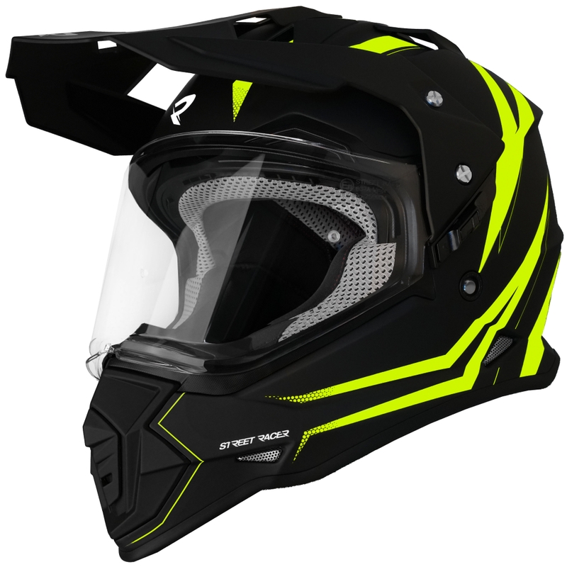 Enduro motociklu ķivere Street Racer Ignite matēta melna-fluo dzeltena