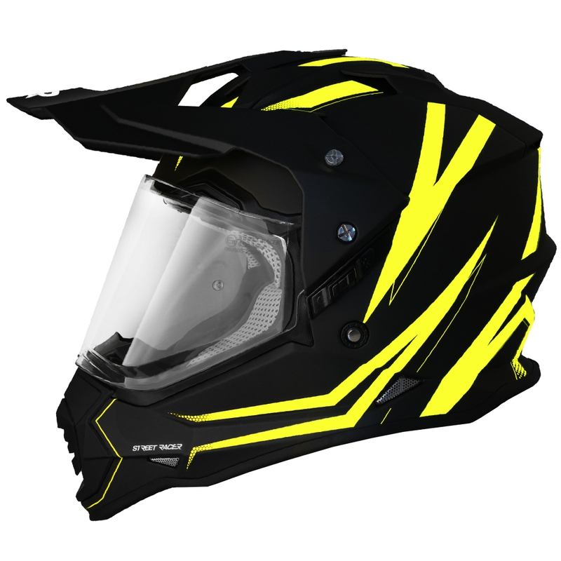 Enduro motociklu ķivere Street Racer Ignite matēta melna-fluo dzeltena