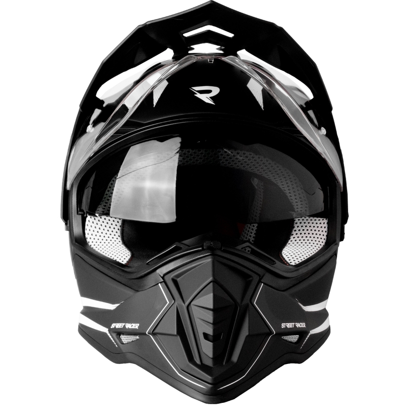 Enduro motocikla ķivere Street Racer Ignite matēta melnā un baltā krāsā