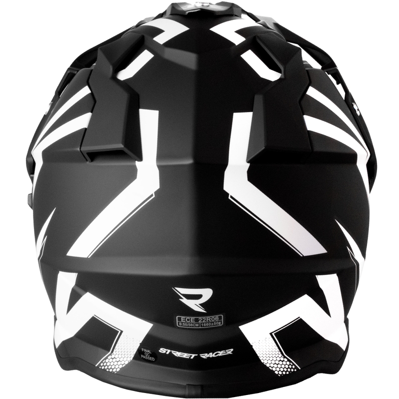 Enduro motocikla ķivere Street Racer Ignite matēta melnā un baltā krāsā