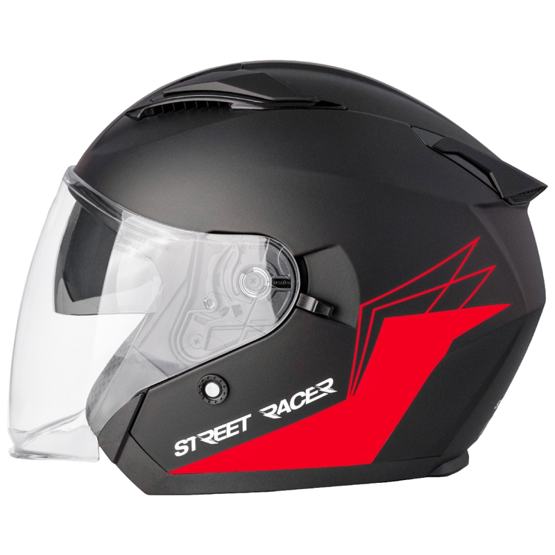 Atvērtā motocikla ķivere Street Racer Sonic matēti melna-sarkana