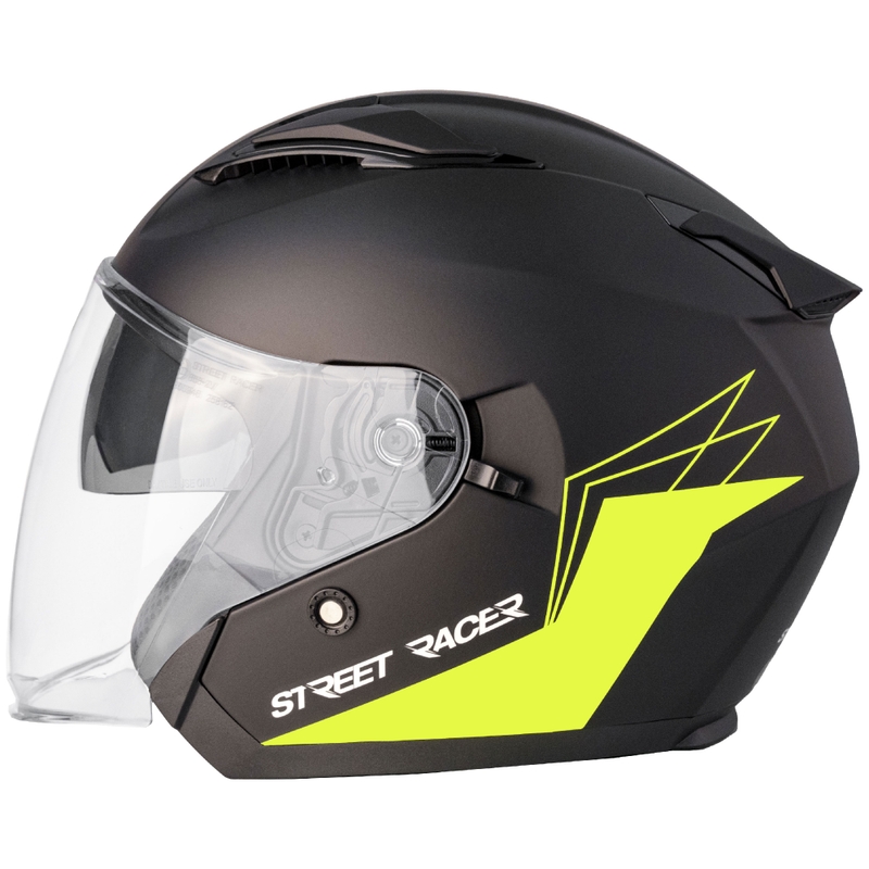 Atvērt Motociklu ķivere Street Racer Sonic matēts melns-fluo dzeltens