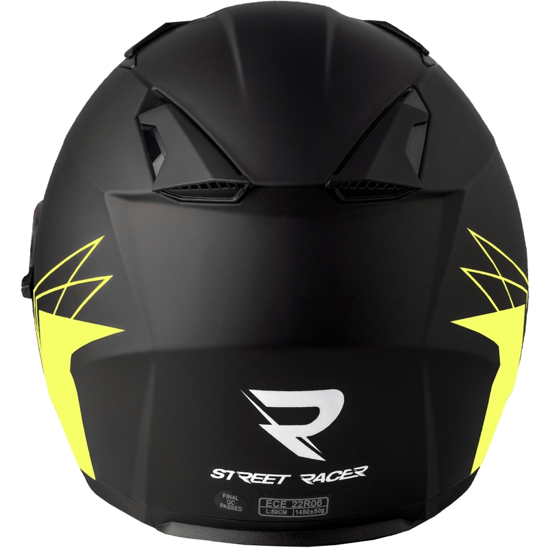 Atvērt Motociklu ķivere Street Racer Sonic matēts melns-fluo dzeltens