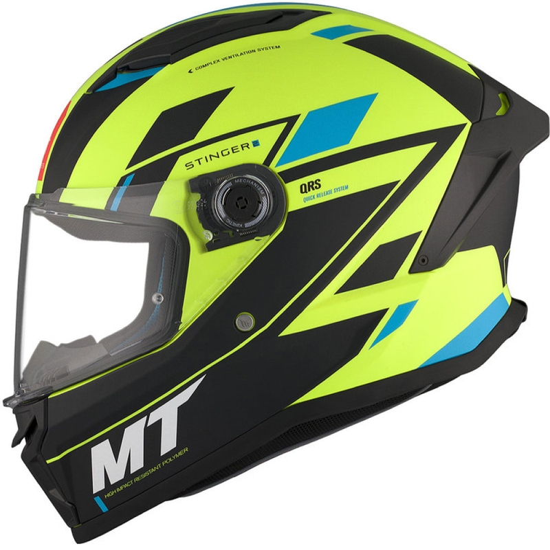 MT Stinger 2 Solid Zivze fluo zaļš-melns-melns-zils matēts integrāls motocikla ķivere