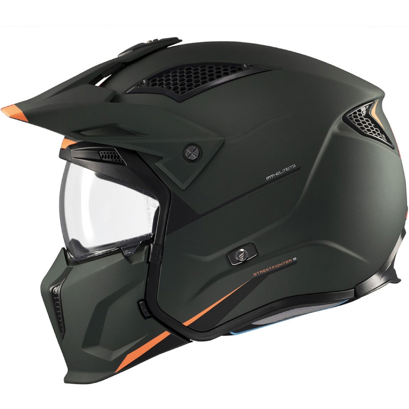 Atvērtā ķivere ar masku MT Streetfighter SV S Solid A6 matēti zaļa