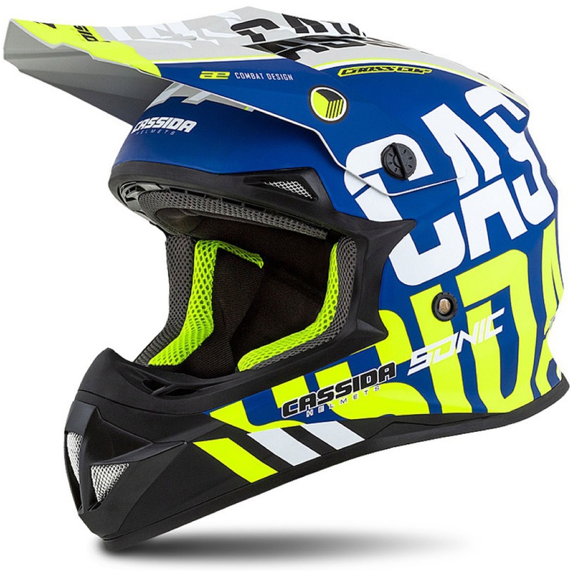 Motokrosa ķivere Cassida Cross Cup Sonic fluo dzeltens-zils matēts