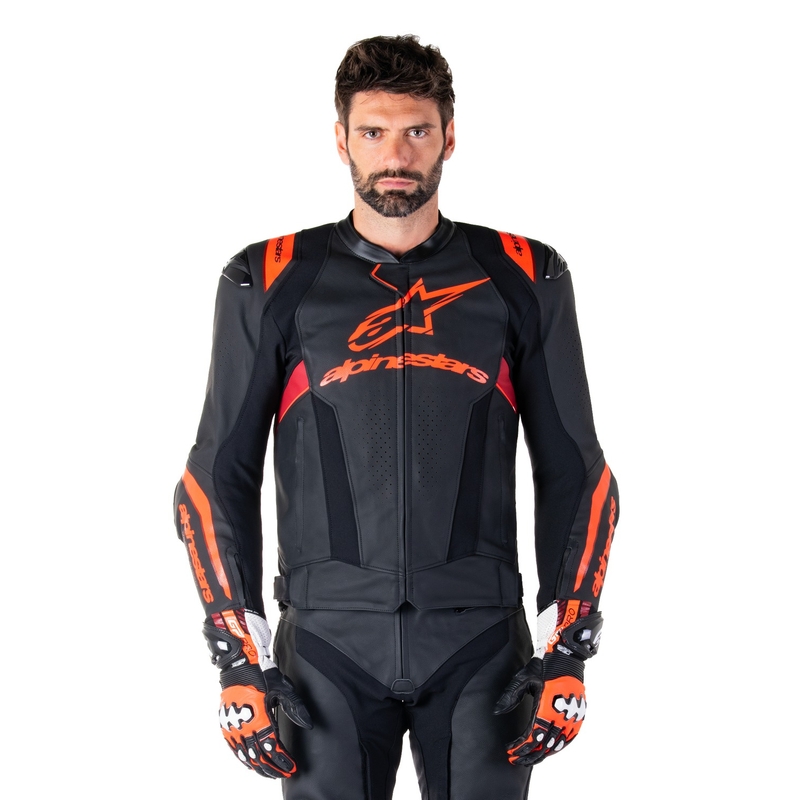 Alpinestars Missile 3 Ignition Black-Fluo Red-Dark Red ādas motocikla jaka