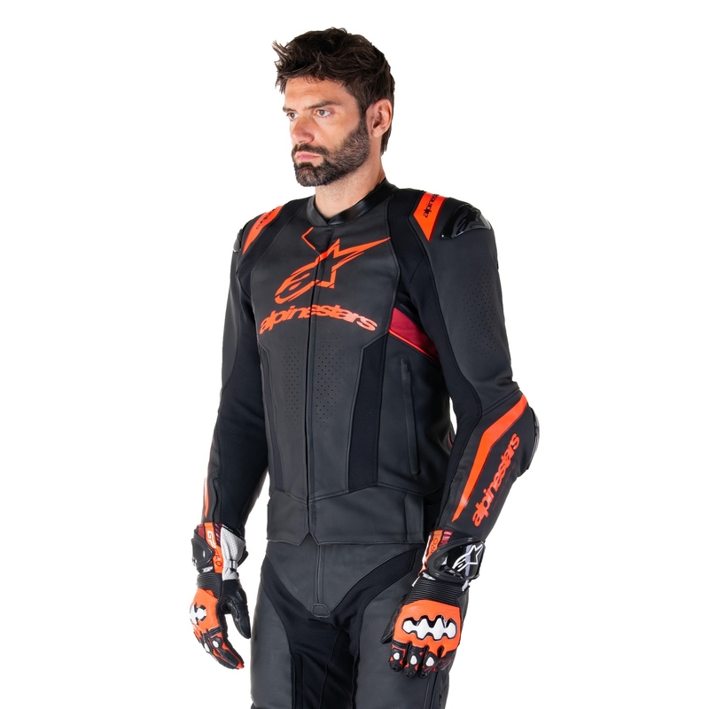 Alpinestars Missile 3 Ignition Black-Fluo Red-Dark Red ādas motocikla jaka