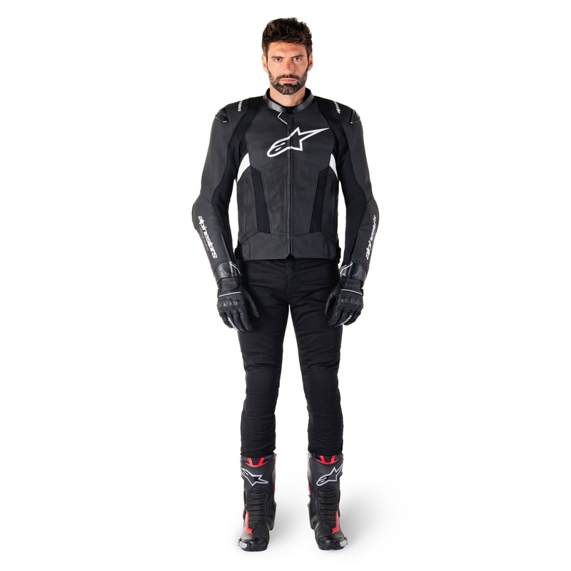 Alpinestars Missile 3 melnā un baltā ādas motocikla jaka