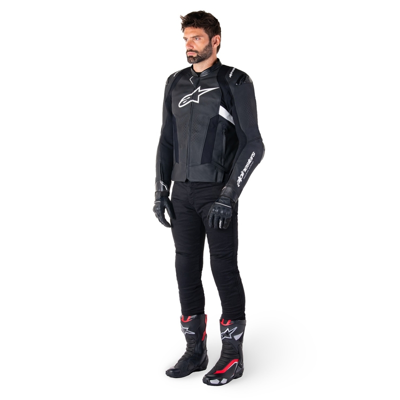 Alpinestars Missile 3 melnā un baltā ādas motocikla jaka