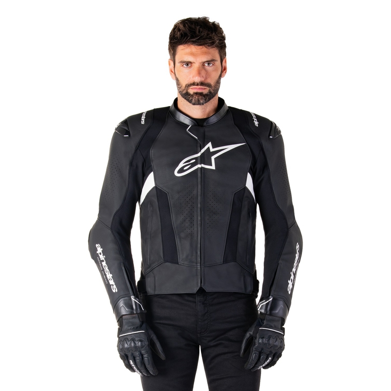 Alpinestars Missile 3 melnā un baltā ādas motocikla jaka