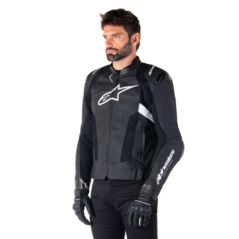 Alpinestars Missile 3 melnā un baltā ādas motocikla jaka