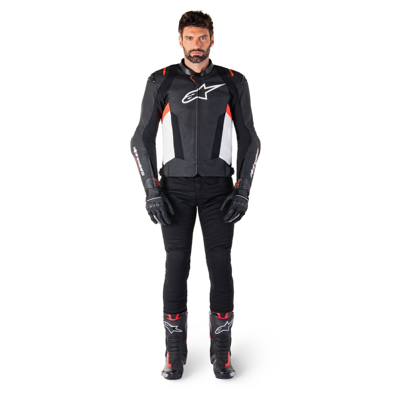 Alpinestars Missile 3 Black-White-Fluo Red ādas motocikla jaka