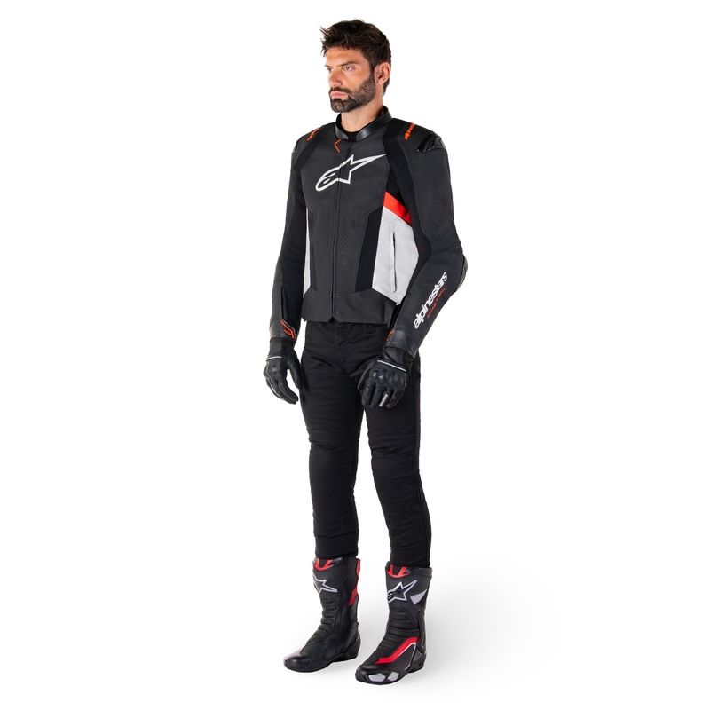 Alpinestars Missile 3 Black-White-Fluo Red ādas motocikla jaka