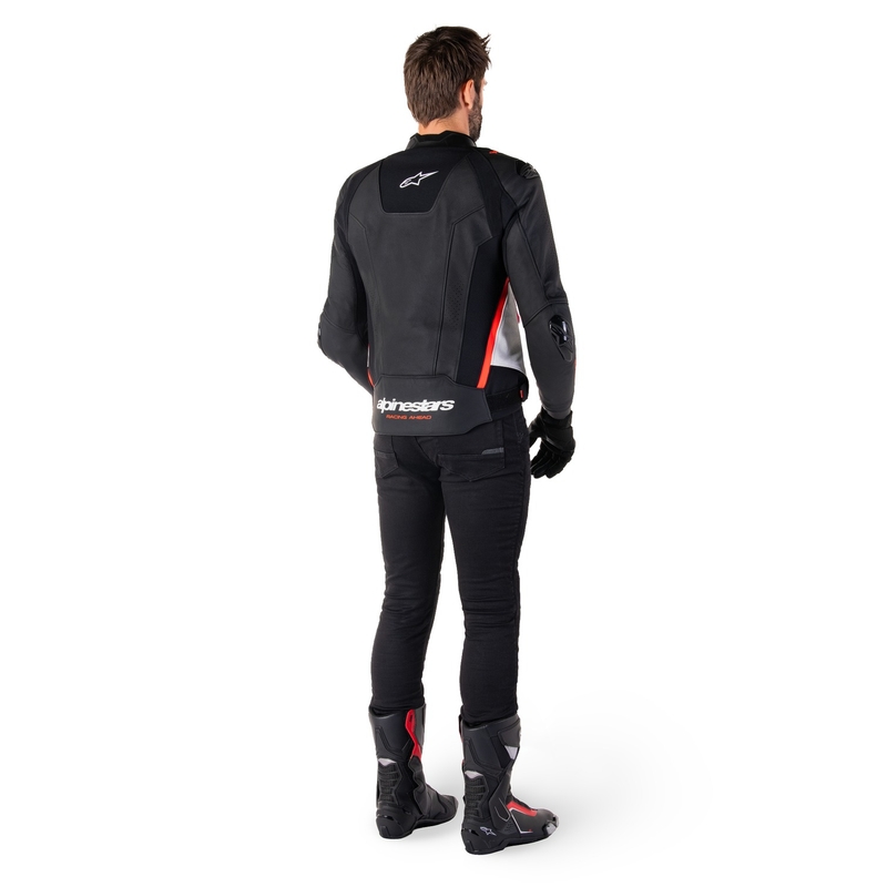 Alpinestars Missile 3 Black-White-Fluo Red ādas motocikla jaka