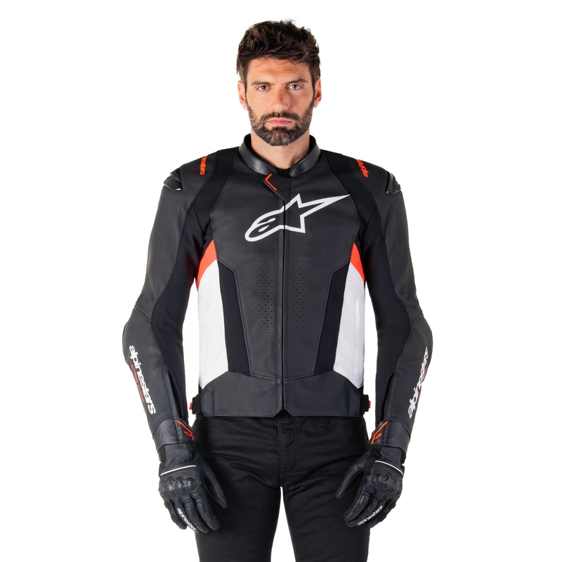Alpinestars Missile 3 Black-White-Fluo Red ādas motocikla jaka