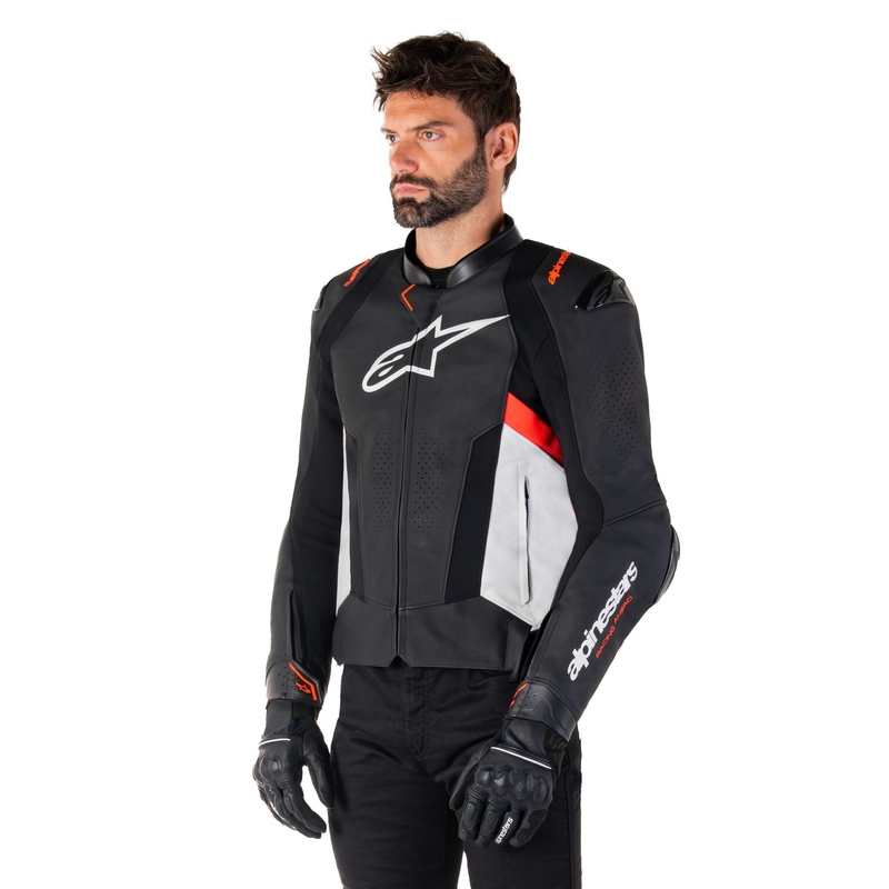 Alpinestars Missile 3 Black-White-Fluo Red ādas motocikla jaka