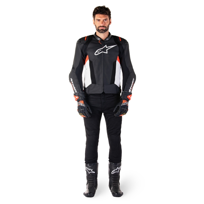 Alpinestars Missile 3 Airflow Black-White-Fluo Red ādas motocikla jaka