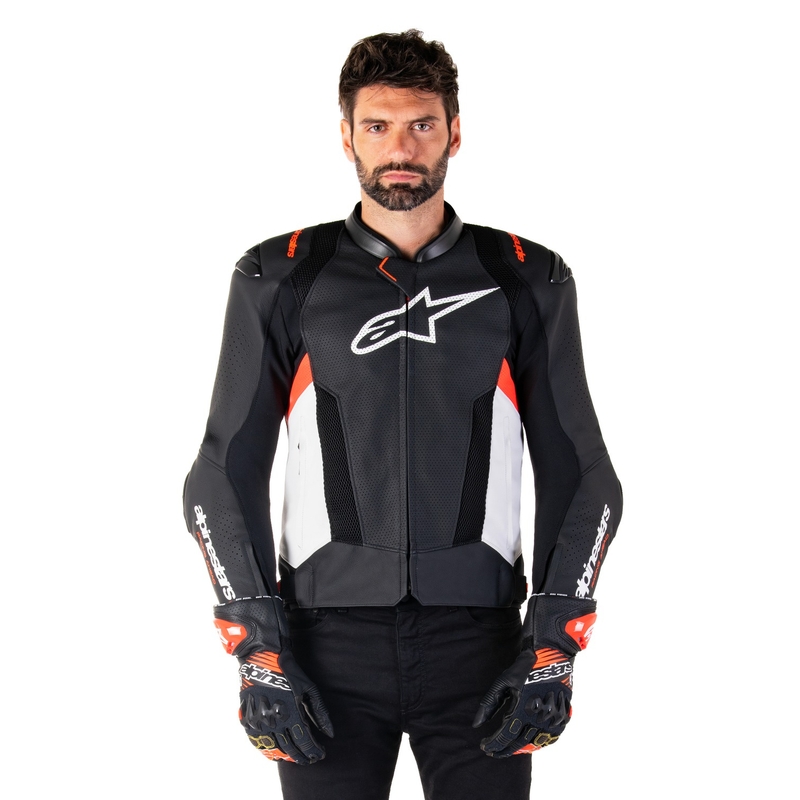 Alpinestars Missile 3 Airflow Black-White-Fluo Red ādas motocikla jaka