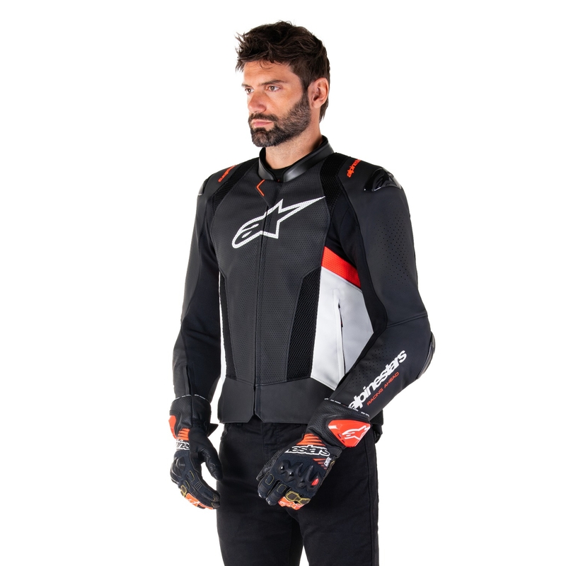 Alpinestars Missile 3 Airflow Black-White-Fluo Red ādas motocikla jaka