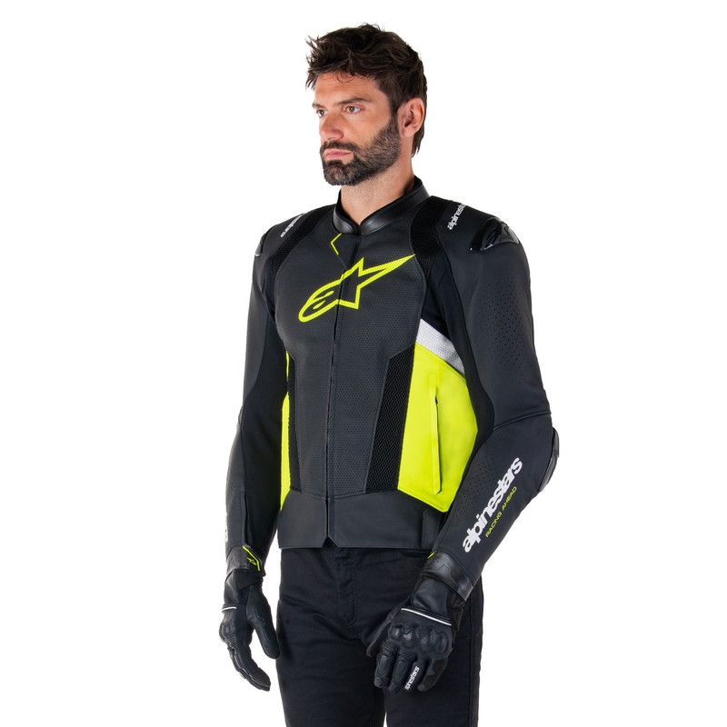 Alpinestars Missile 3 Airflow Black-Fluo Yellow-White ādas motocikla jaka