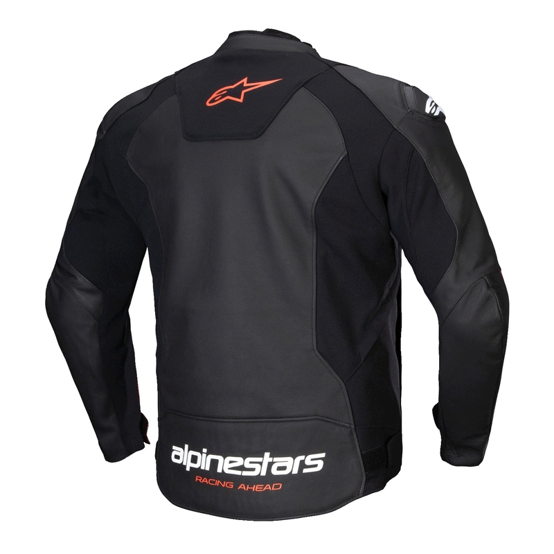 Alpinestars Faster 3 melna-fluo sarkana ādas motocikla jaka