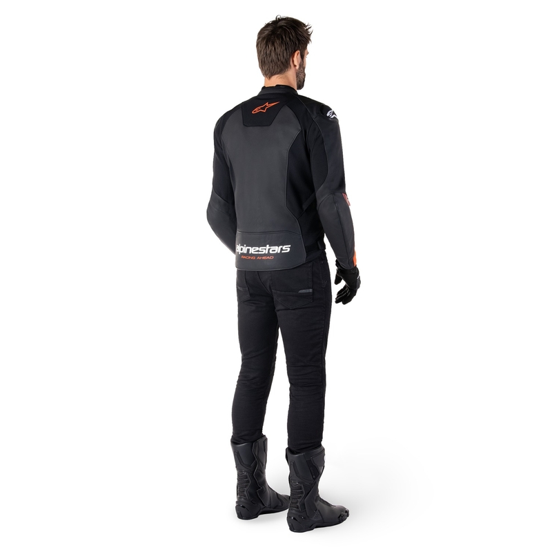 Alpinestars Faster 3 melna-fluo sarkana ādas motocikla jaka