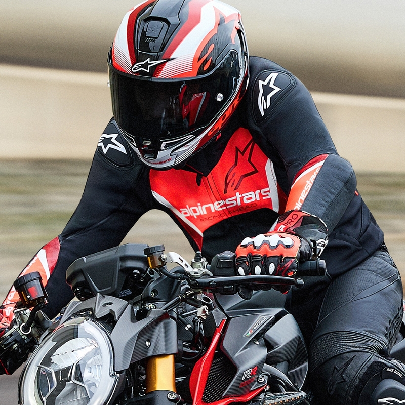 Alpinestars Faster 3 melna-fluo sarkana ādas motocikla jaka