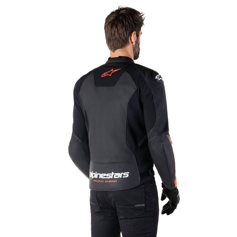 Alpinestars Faster 3 melna-fluo sarkana ādas motocikla jaka