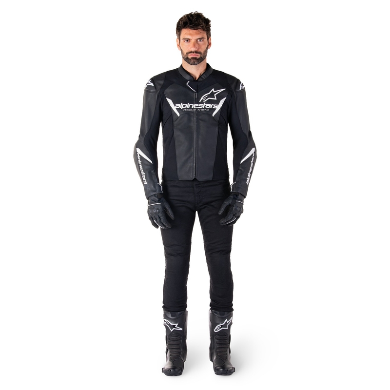 Alpinestars Faster 3 melnā un baltā ādas motocikla jaka