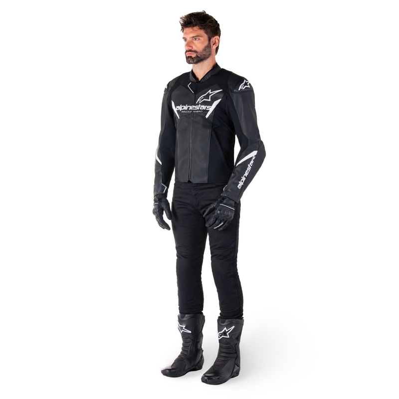 Alpinestars Faster 3 melnā un baltā ādas motocikla jaka
