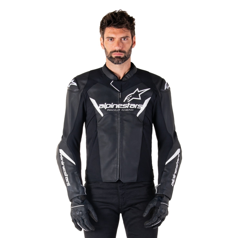 Alpinestars Faster 3 melnā un baltā ādas motocikla jaka