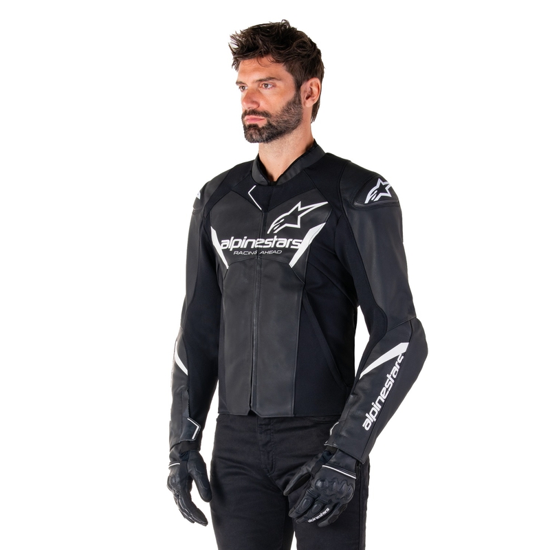 Alpinestars Faster 3 melnā un baltā ādas motocikla jaka
