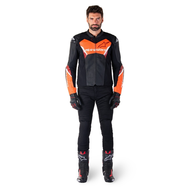 Alpinestars Faster 3 Airflow Black-Fluo Red ādas motocikla jaka