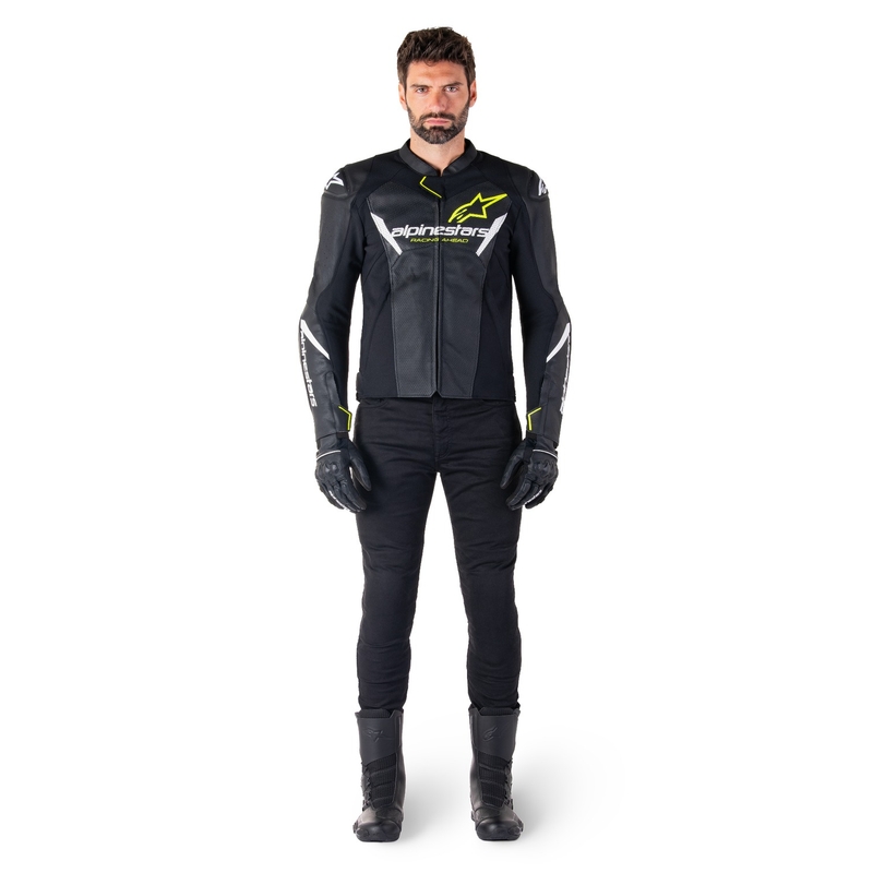 Alpinestars Faster 3 Airflow Black-White-Fluo Yellow ādas motocikla jaka