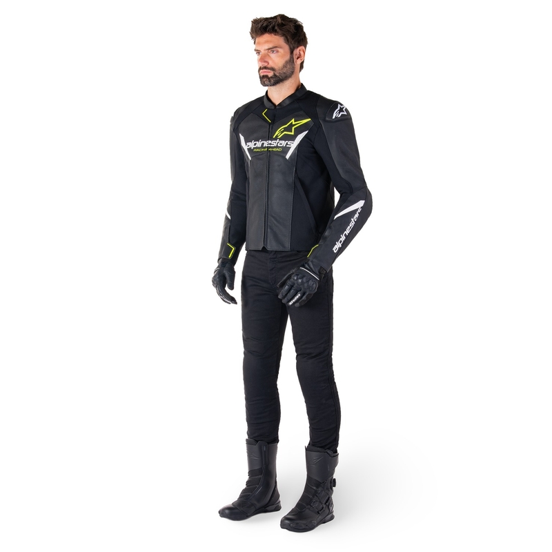 Alpinestars Faster 3 Airflow Black-White-Fluo Yellow ādas motocikla jaka