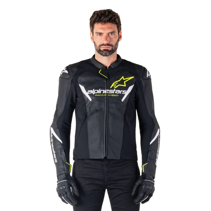 Alpinestars Faster 3 Airflow Black-White-Fluo Yellow ādas motocikla jaka