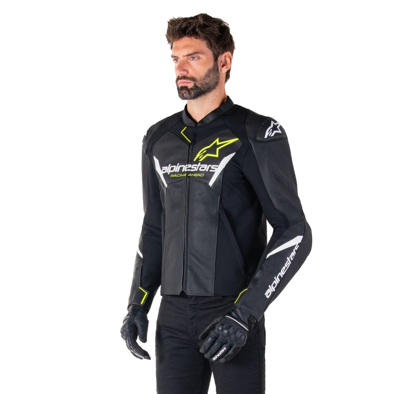 Alpinestars Faster 3 Airflow Black-White-Fluo Yellow ādas motocikla jaka