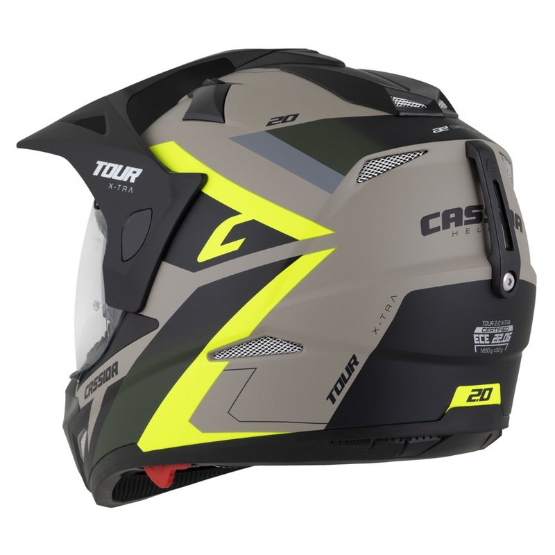 Enduro ķivere Cassida Tour 2.0 X-tra matēta smilšu-fluo dzeltenā-zaļā-melnā krāsā