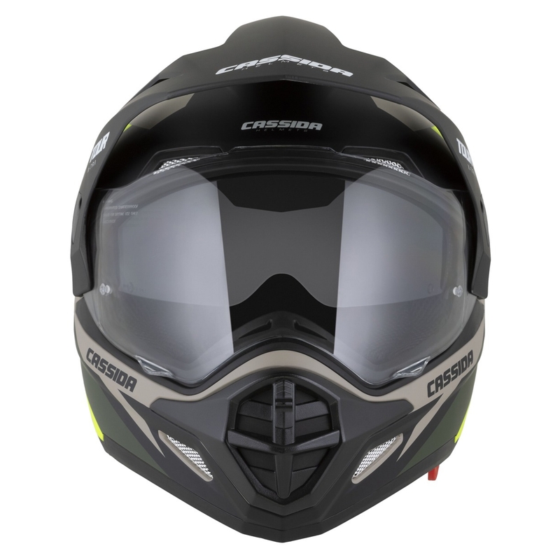 Enduro ķivere Cassida Tour 2.0 X-tra matēta smilšu-fluo dzeltenā-zaļā-melnā krāsā
